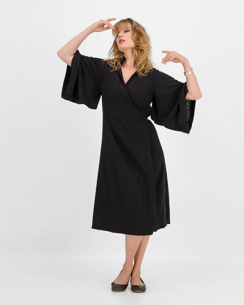 Black wrap kimono dress best sale