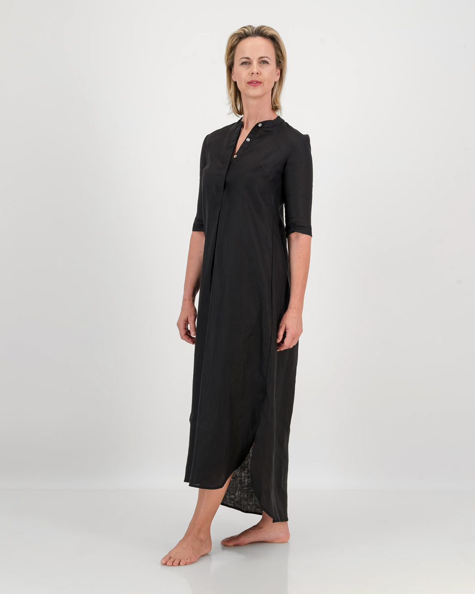 linen kurta dress - black