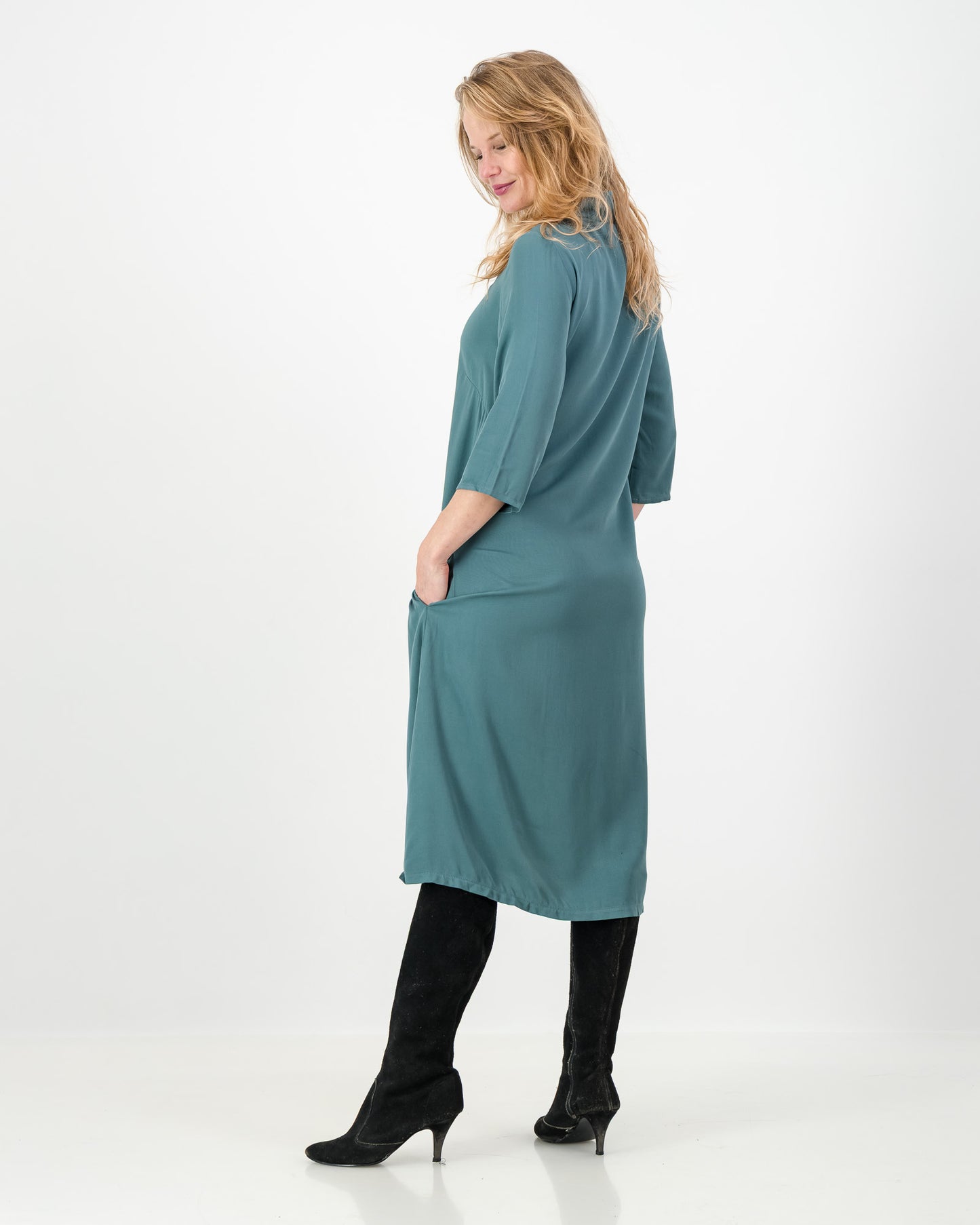 mila short loose winter dress - seafoam green