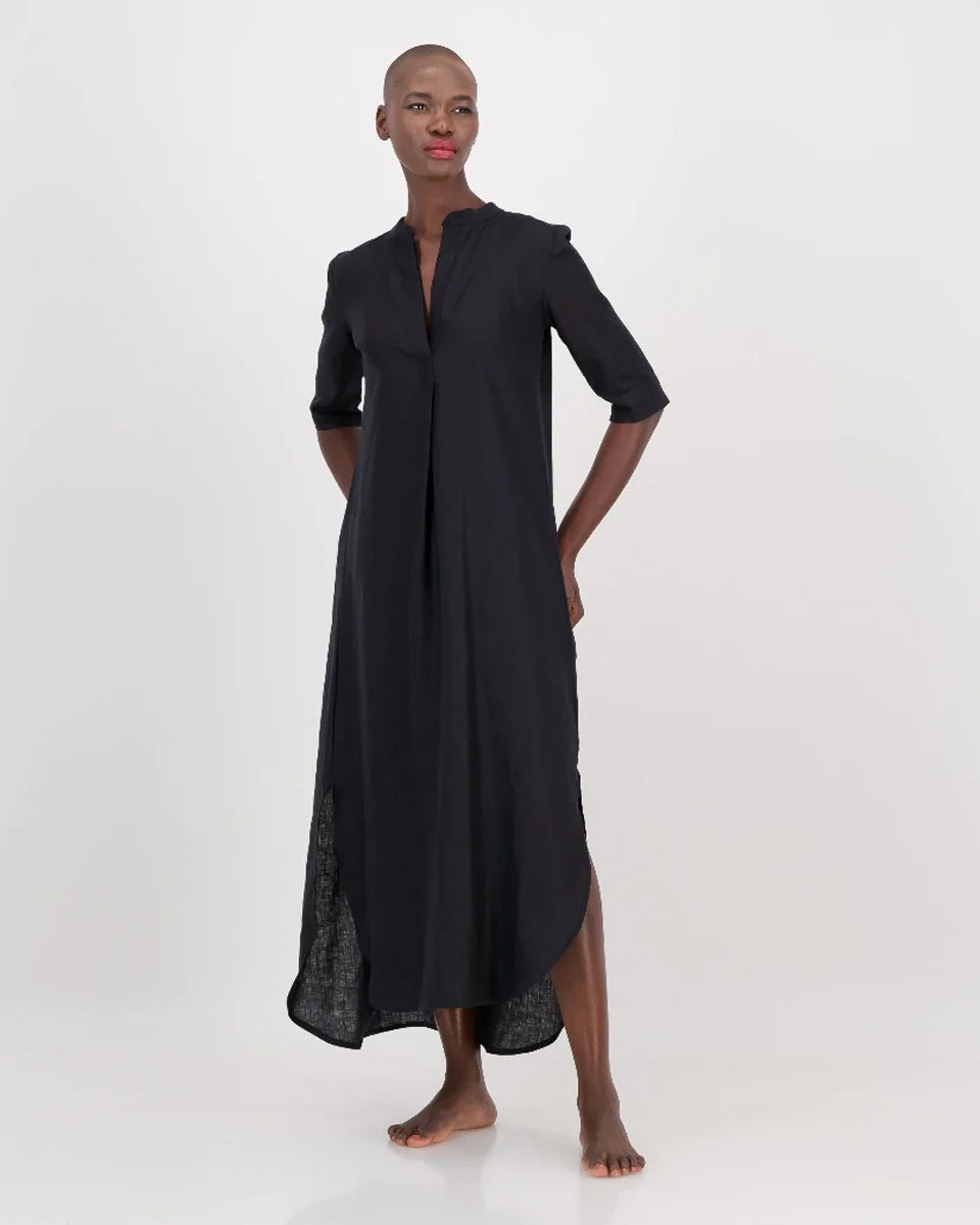 linen kurta dress - black