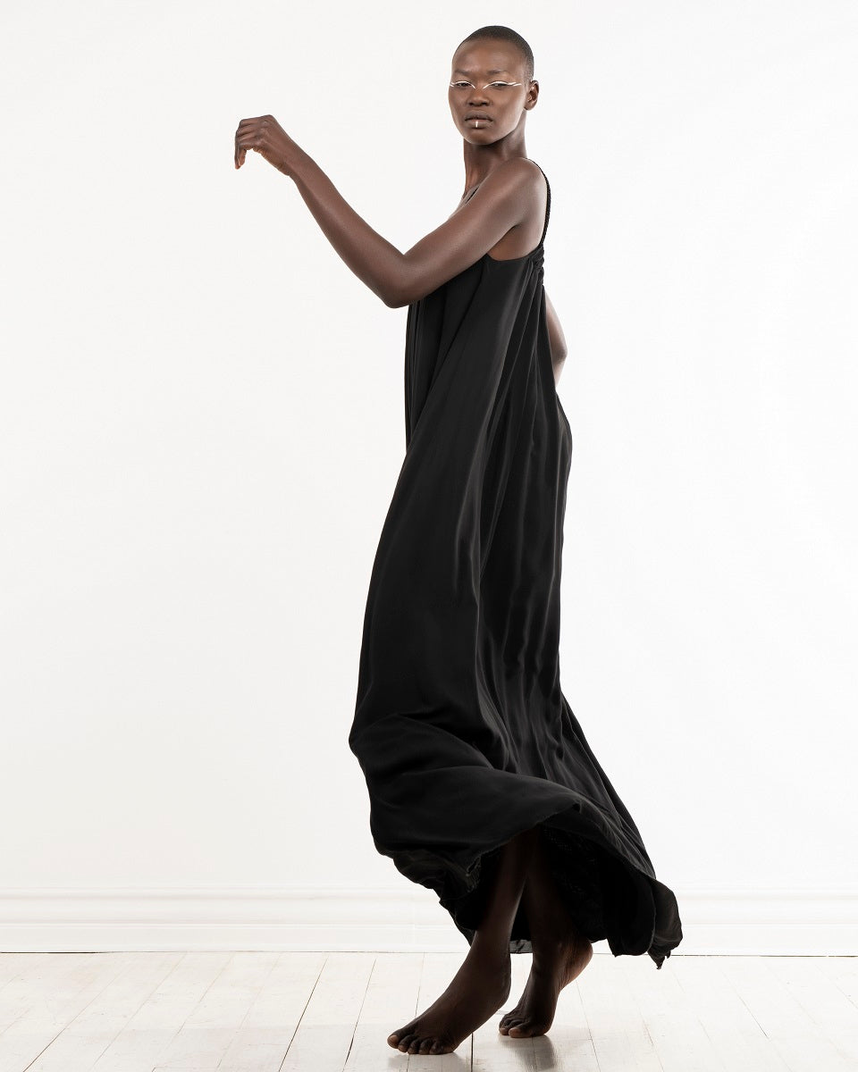 Happy dress - full length black maxi dress by Lunar