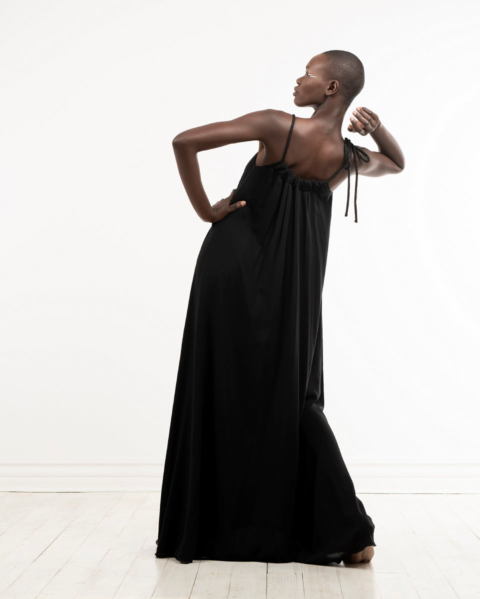 Happy dress - full length black maxi dress by Lunar