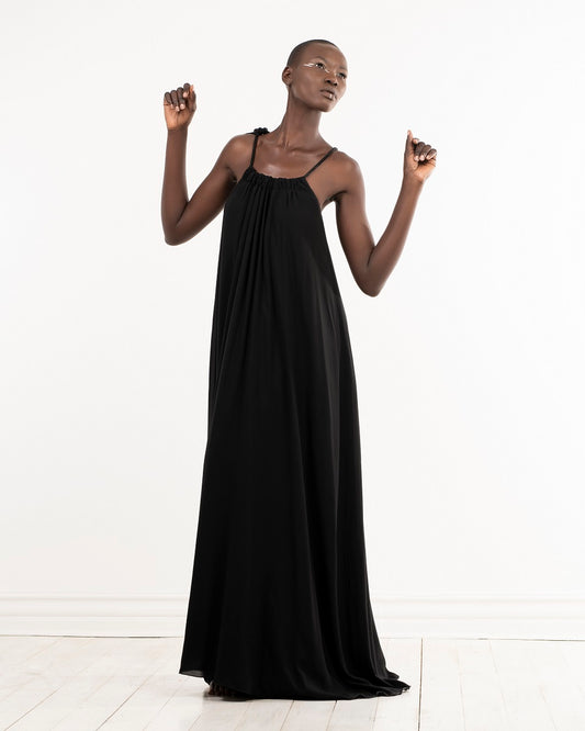 Happy dress - full length black maxi dress by Lunar