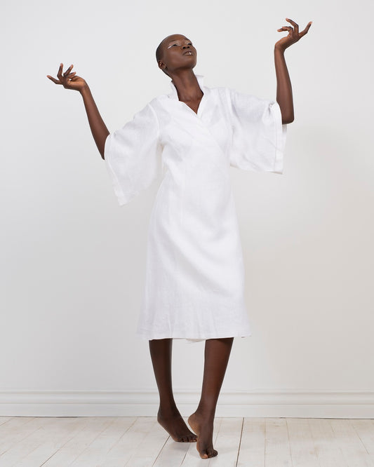 white linen kimono wrap dress by Lunar