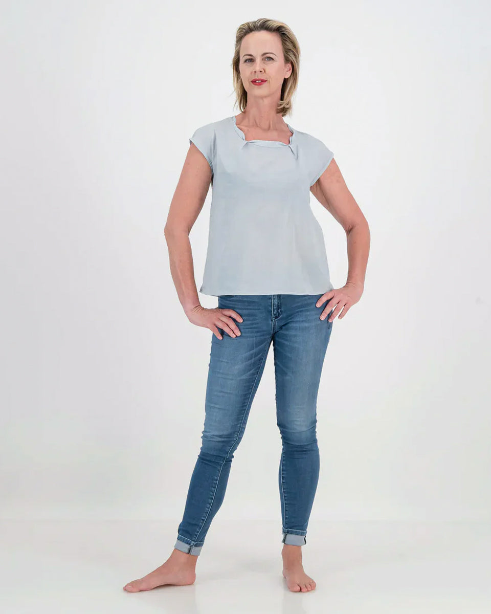 ada pleat neck top - blue mist