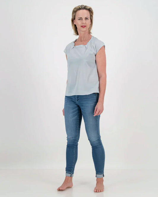 ada pleat neck top - blue mist