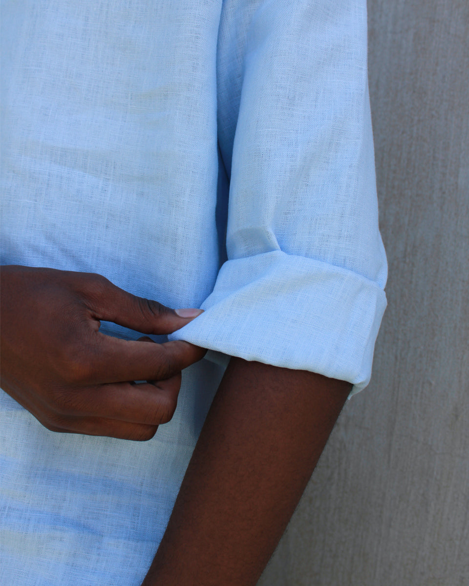 men's casual linen top - light blue