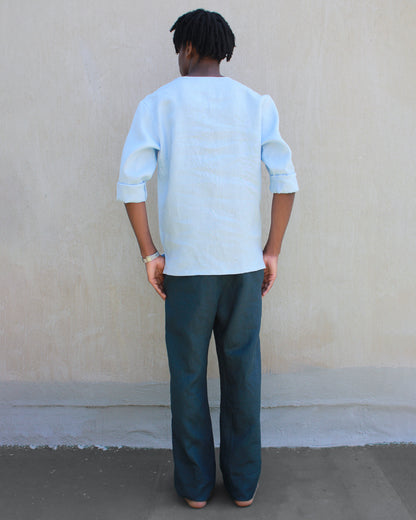 men's casual linen top - light blue