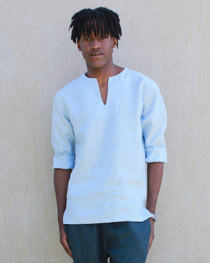 men's casual linen top - light blue