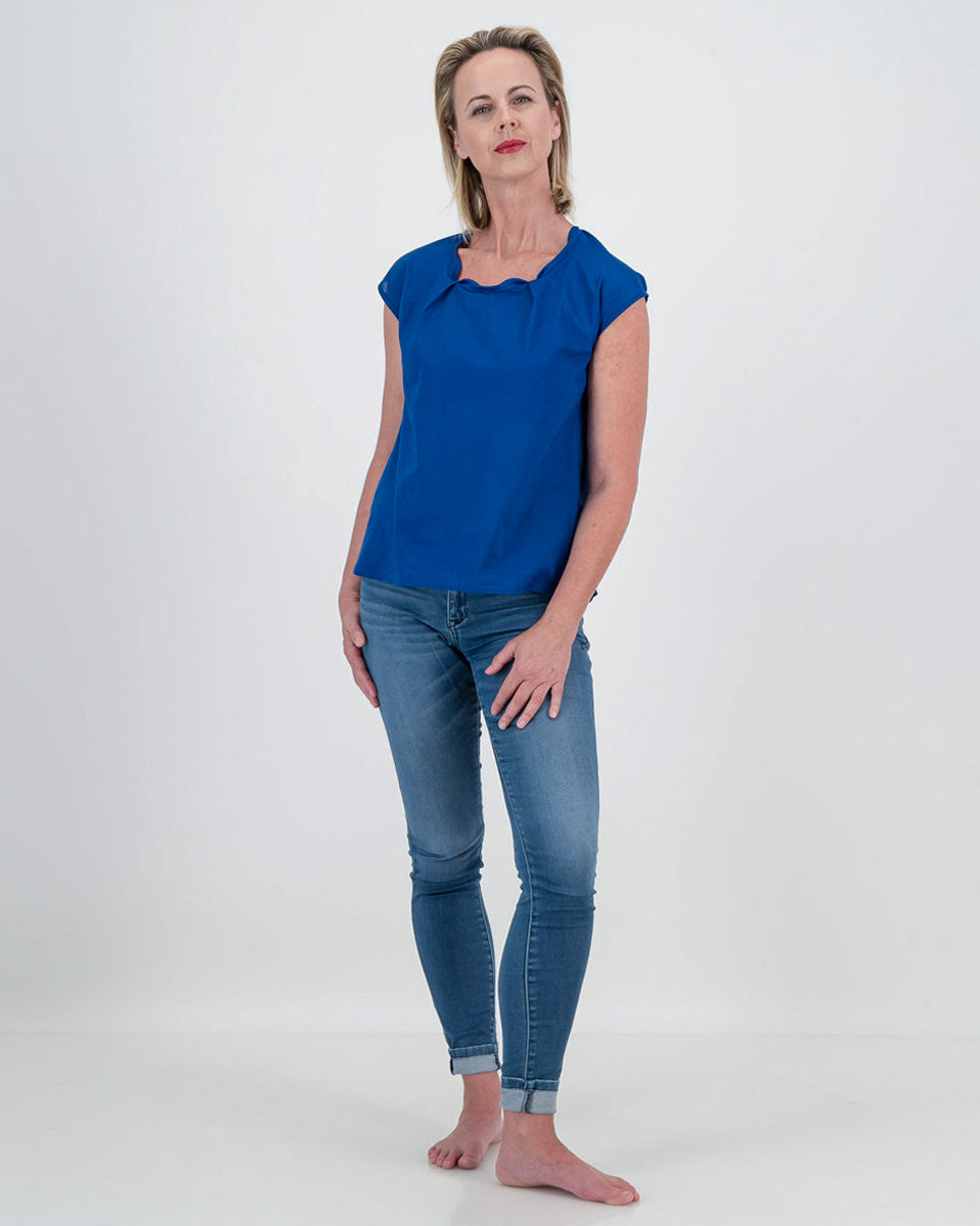 ada pleat neck top - sapphire