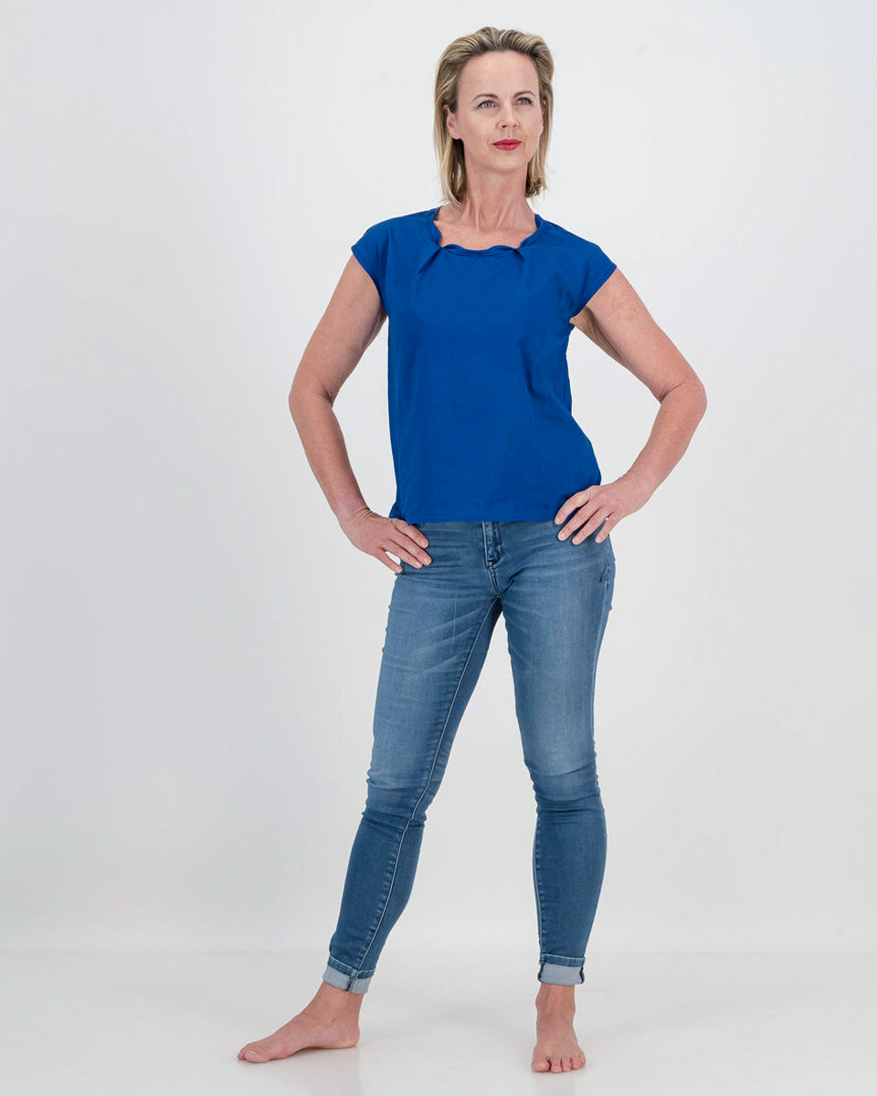 ada pleat neck top - sapphire