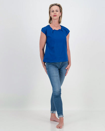 ada pleat neck top - sapphire