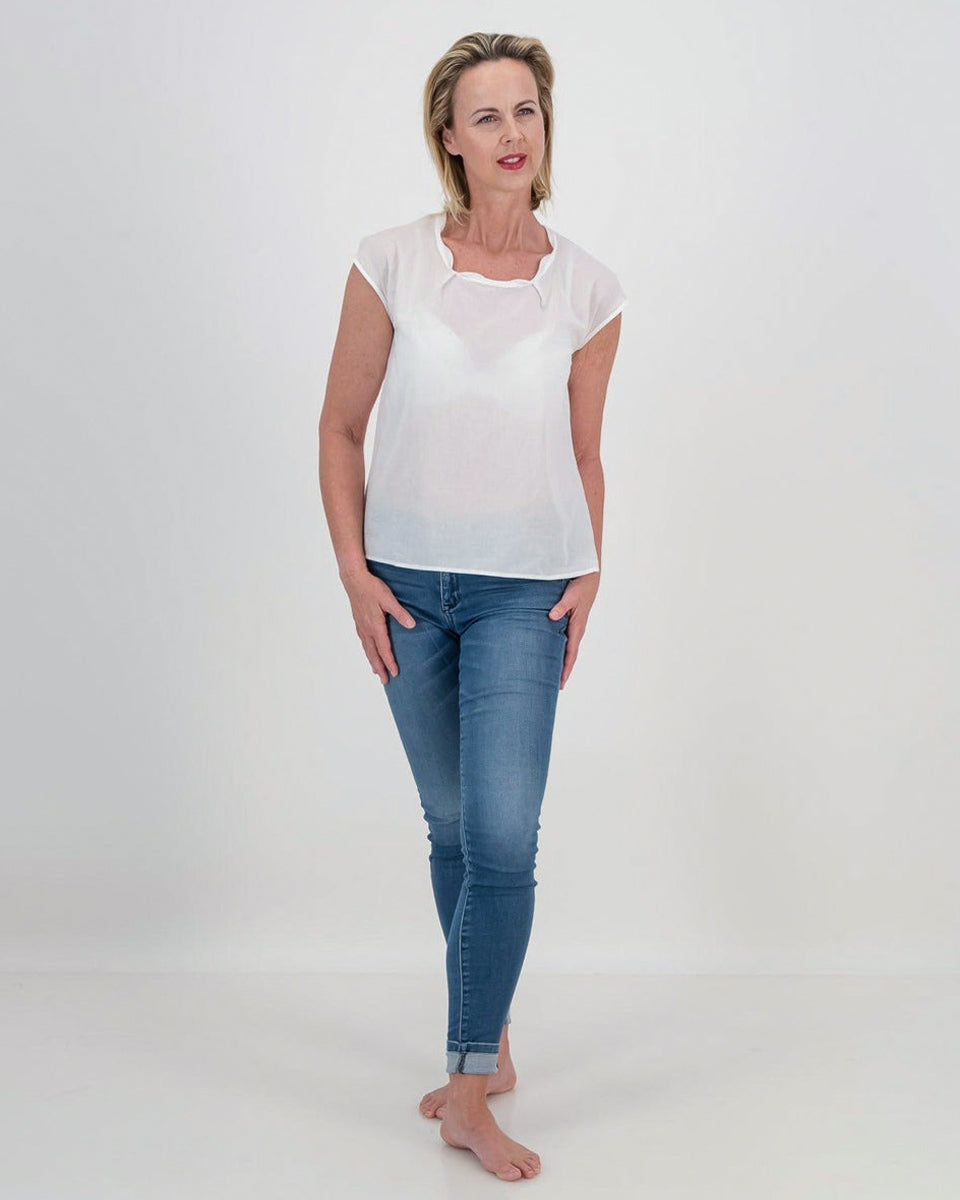 ada pleat neck top - white