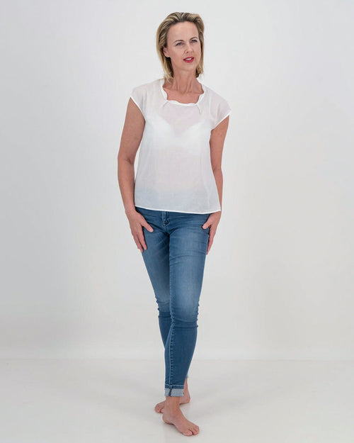 ada pleat neck top - white