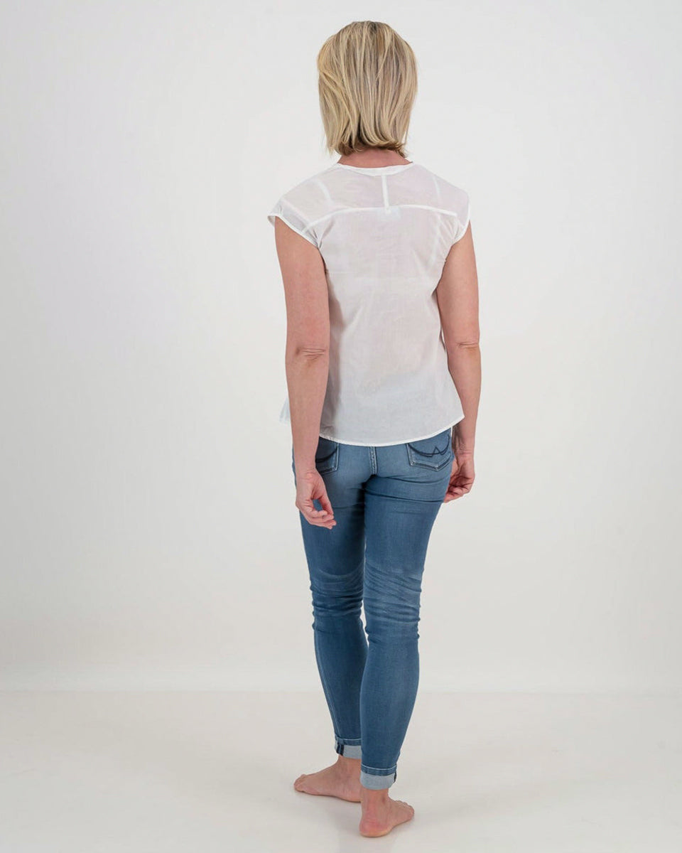 ada pleat neck top - white