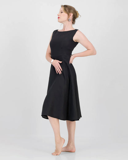 mpilo linen boatneck dress - black