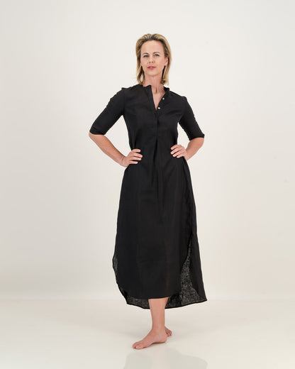 linen kurta dress - black