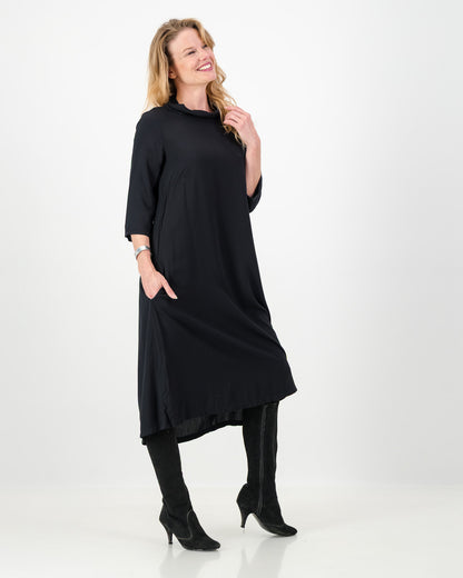 mila short loose winter dress - black