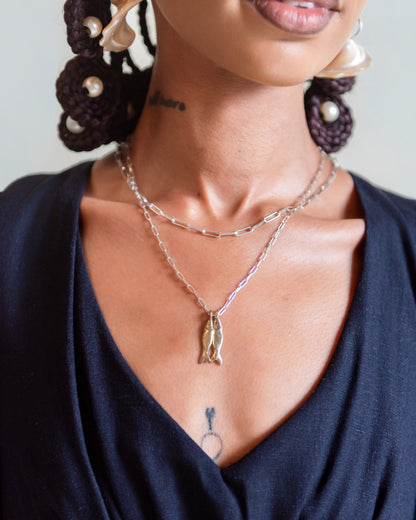 Double Sterling Silver Fish Pendants on Paperclip Chain