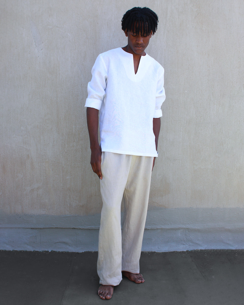 men's casual linen top - white