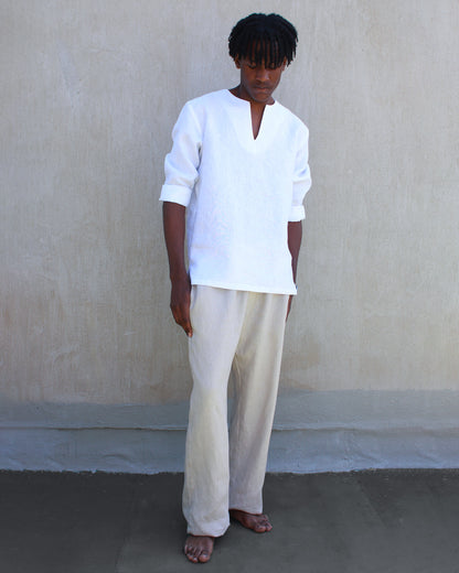 men's casual linen top - white