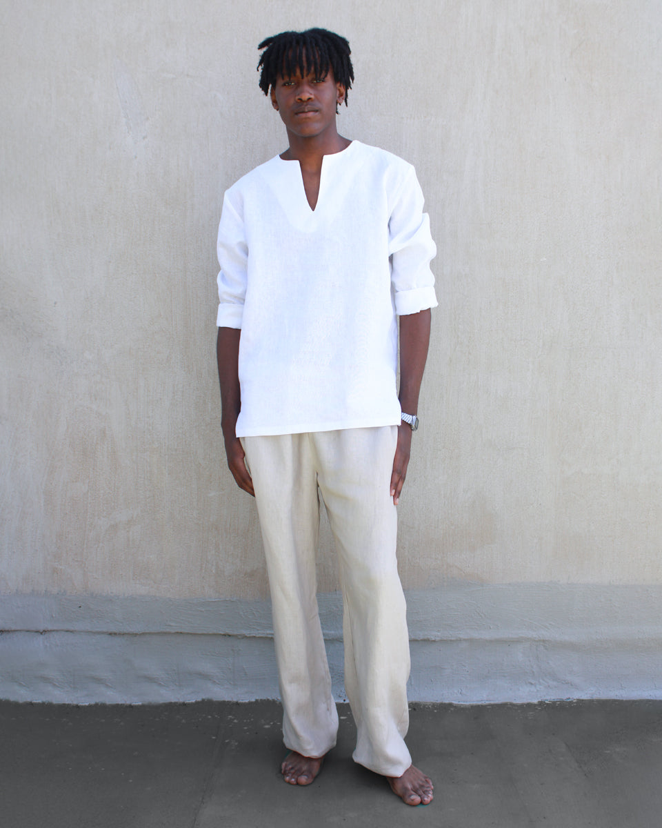 men's linen pants - stone