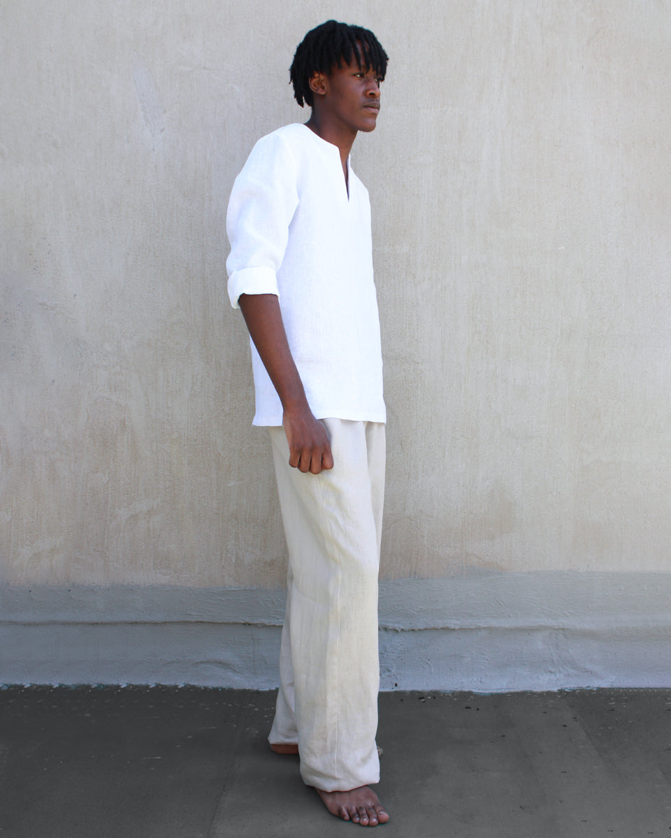 men's casual linen top - white