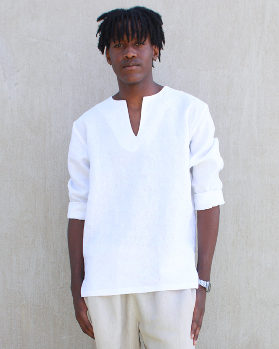 men's casual linen top - white