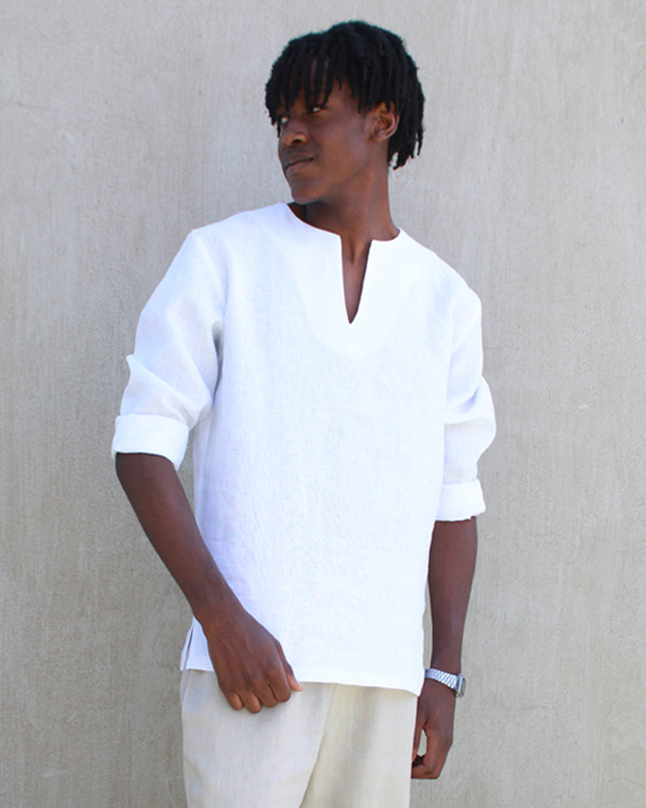 men's casual linen top - white