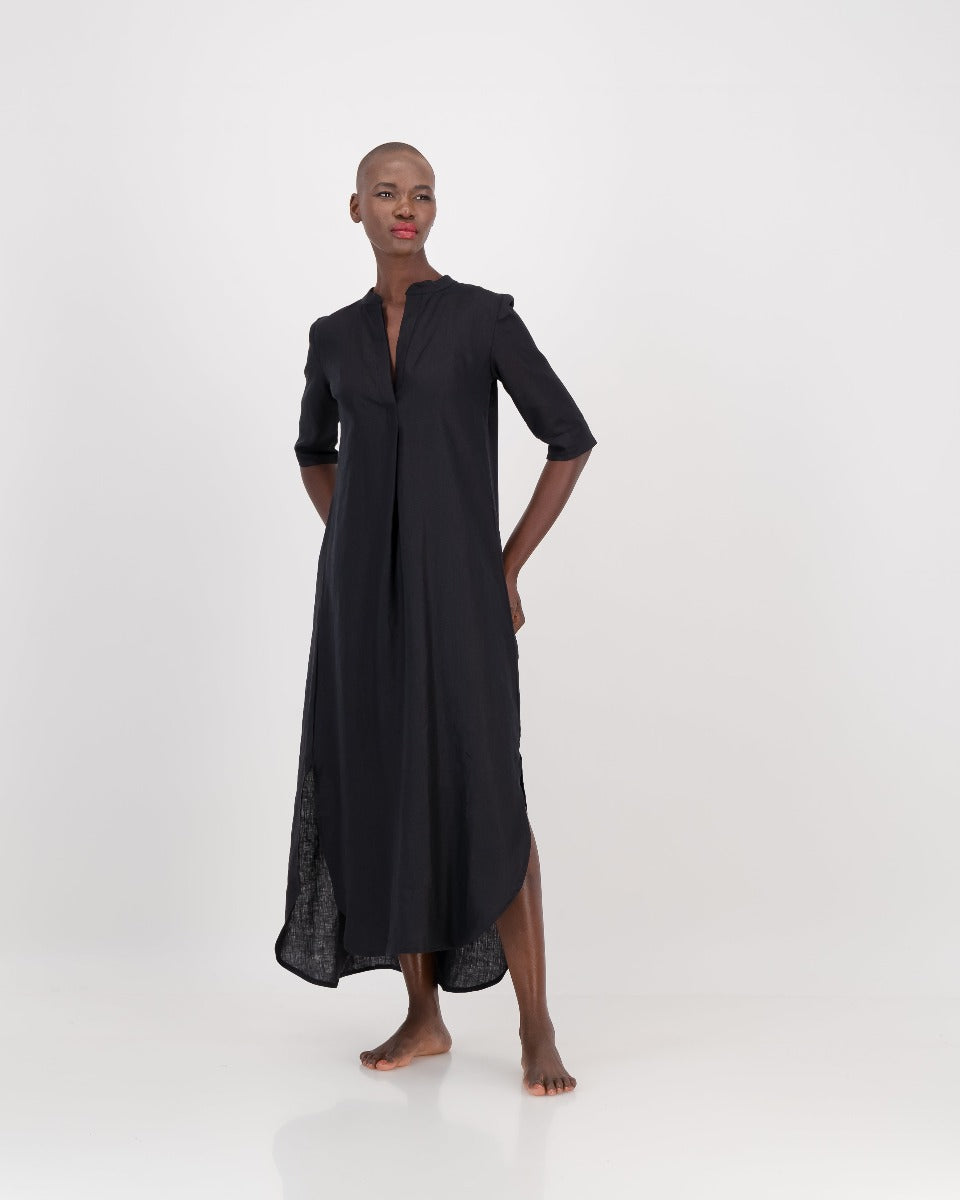 linen kurta dress - black – LUNAR
