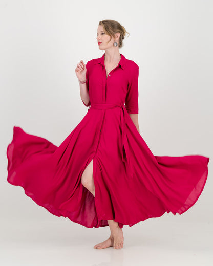 abigail dress with sleeve - cerise