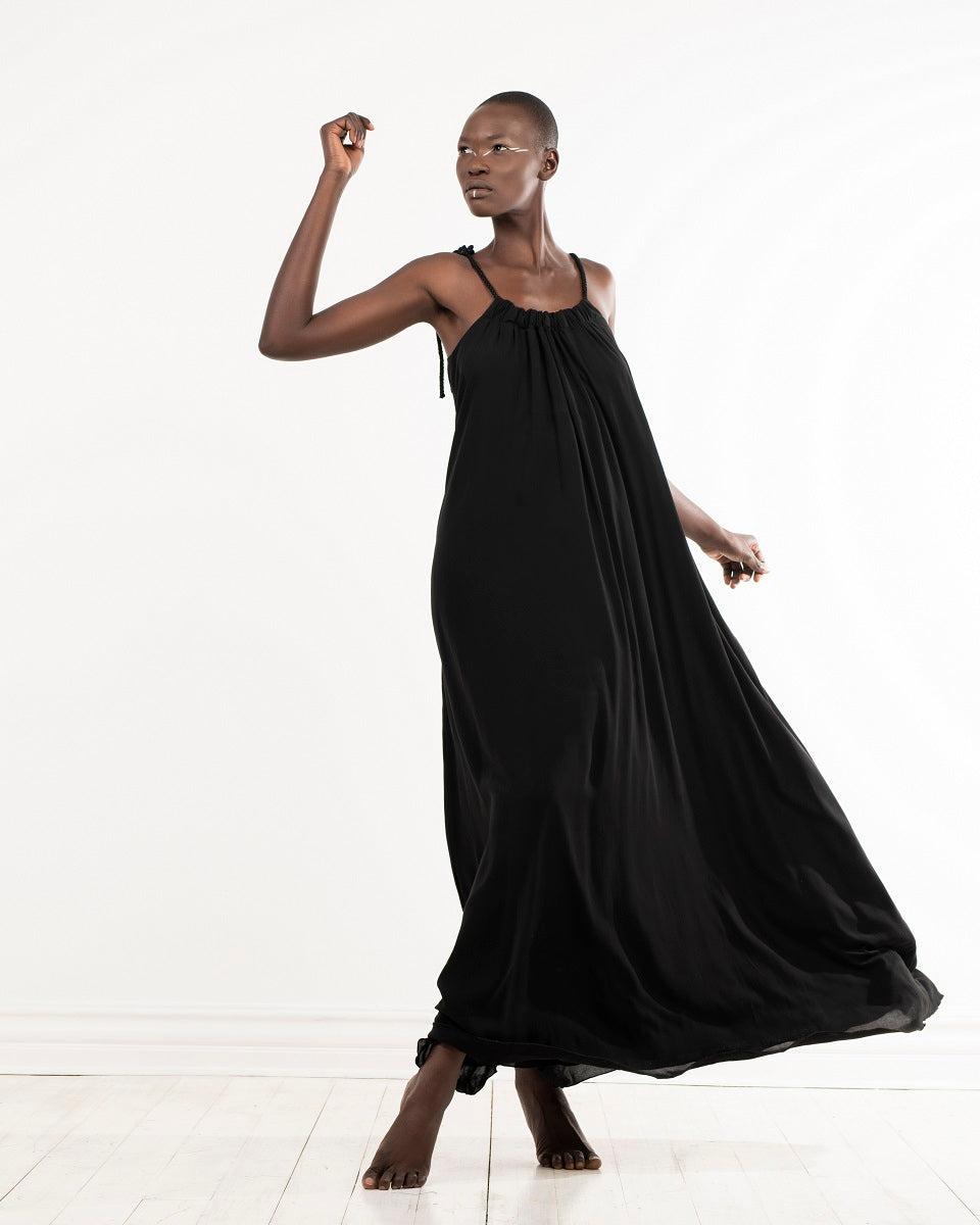 Happy dress - full length black maxi dress by Lunar