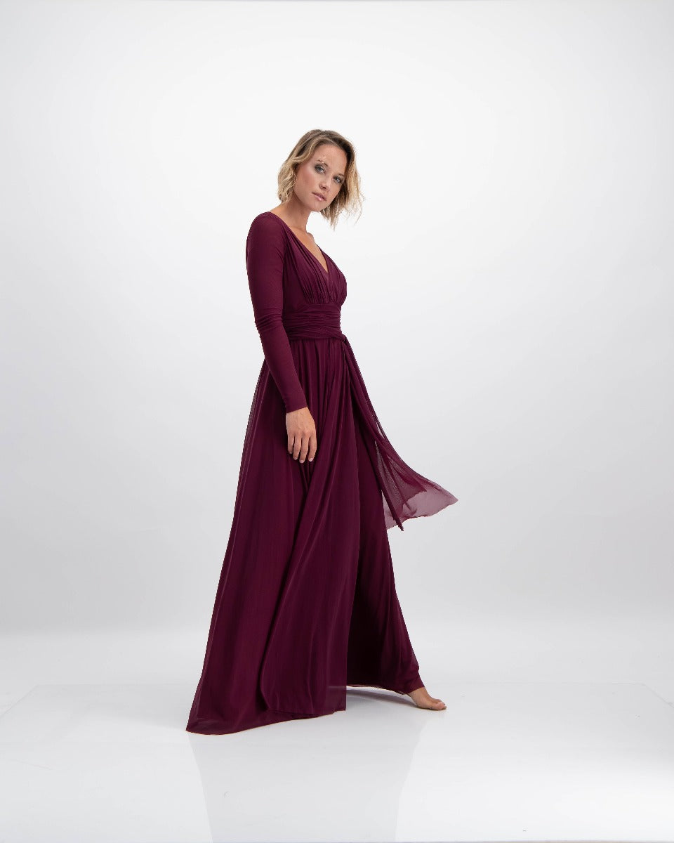 ethereal long sleeve helena dress in burgundy by Lunar
