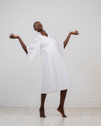white linen kimono wrap dress by Lunar 