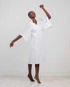 white linen kimono wrap dress by Lunar 